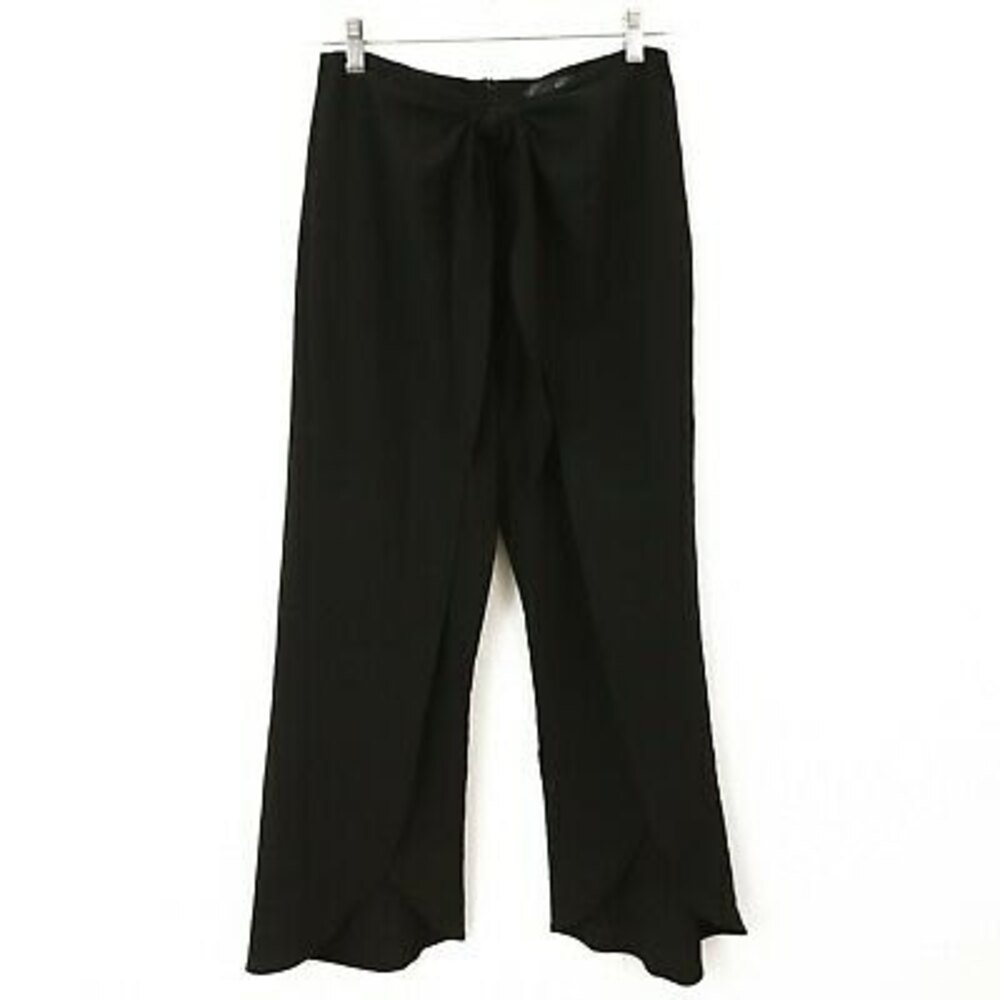 Aqua Bloomingdales Crop Pants Size S Open Legs Tie Front Black Stretch EUC B84